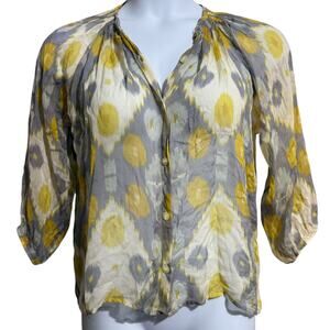 Tucker The Classic Blouse Yellow and Gray SILK blouse - see pics & measurements